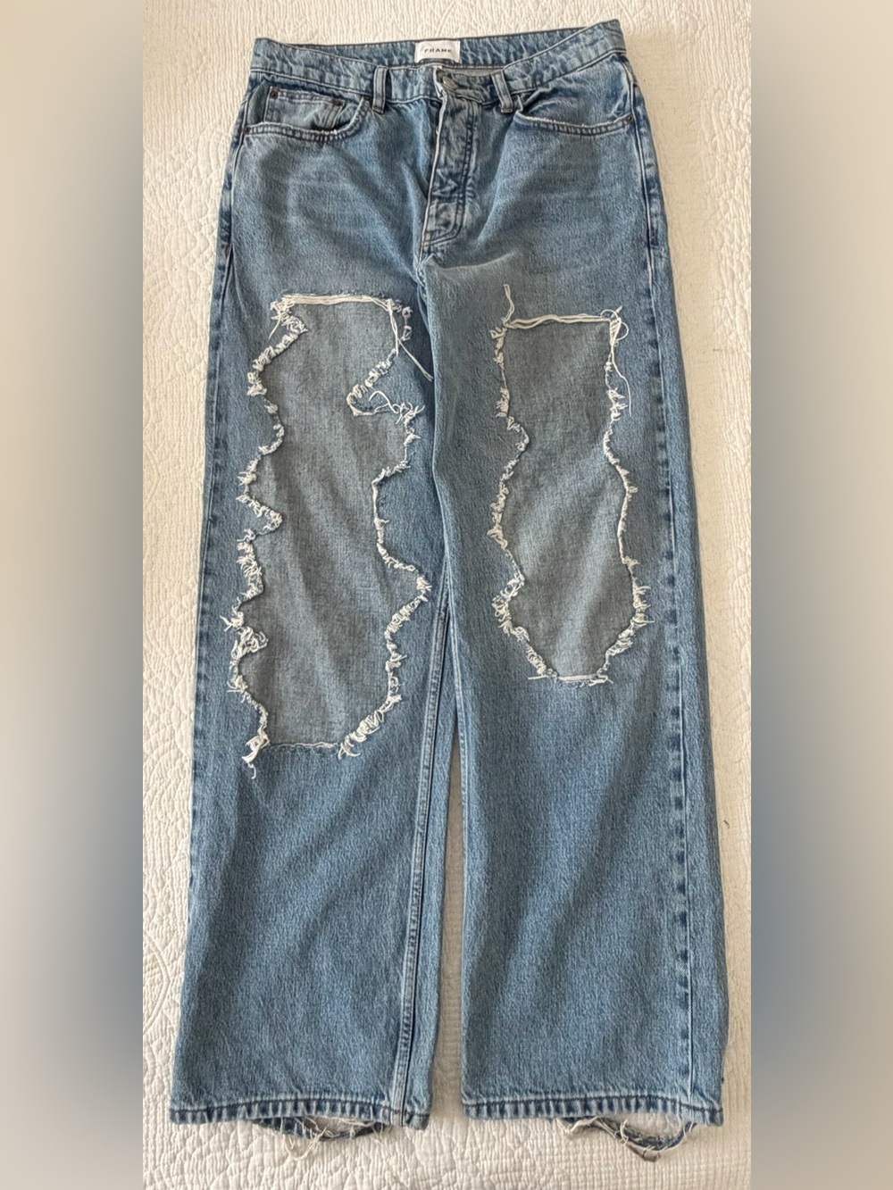 Frame Denim Men's Straight Light Blue Distressed Jeans